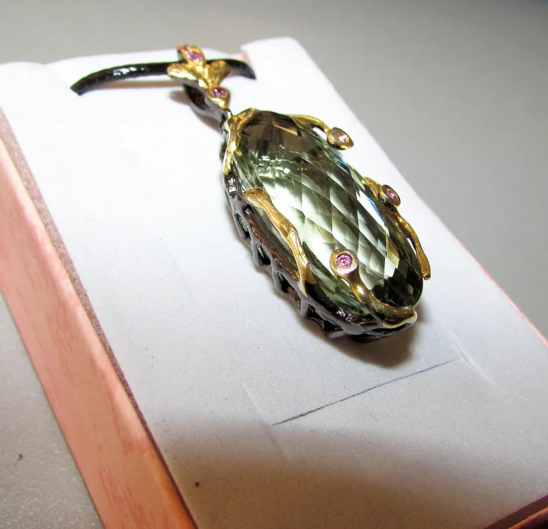 925 silver necklace with green amethyst prasiolite