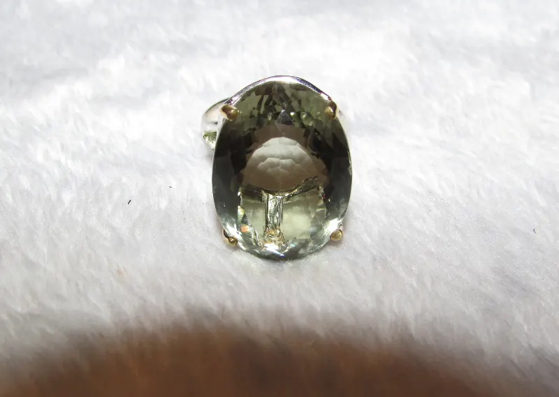 925 sterling silver ring with green amethyst prasiolite 29 carat