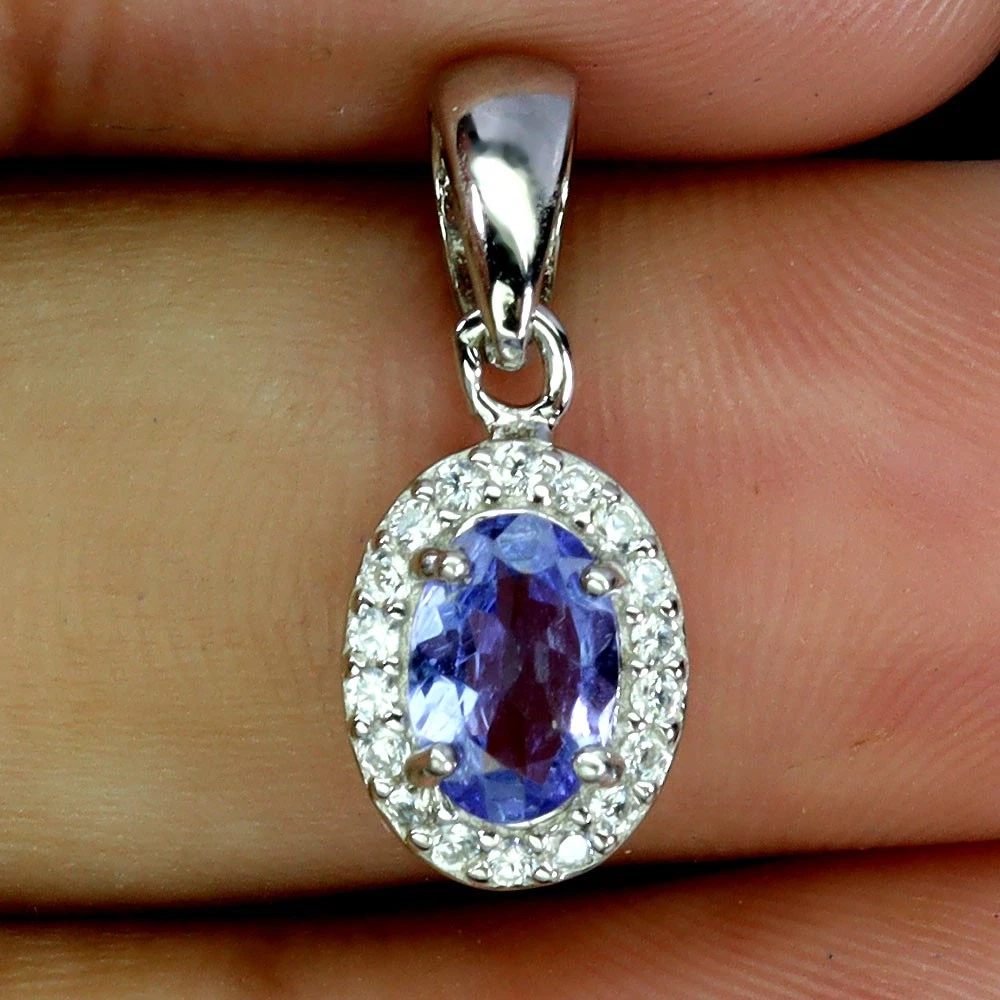 925 silver necklace with tanzanite 6x4 mm