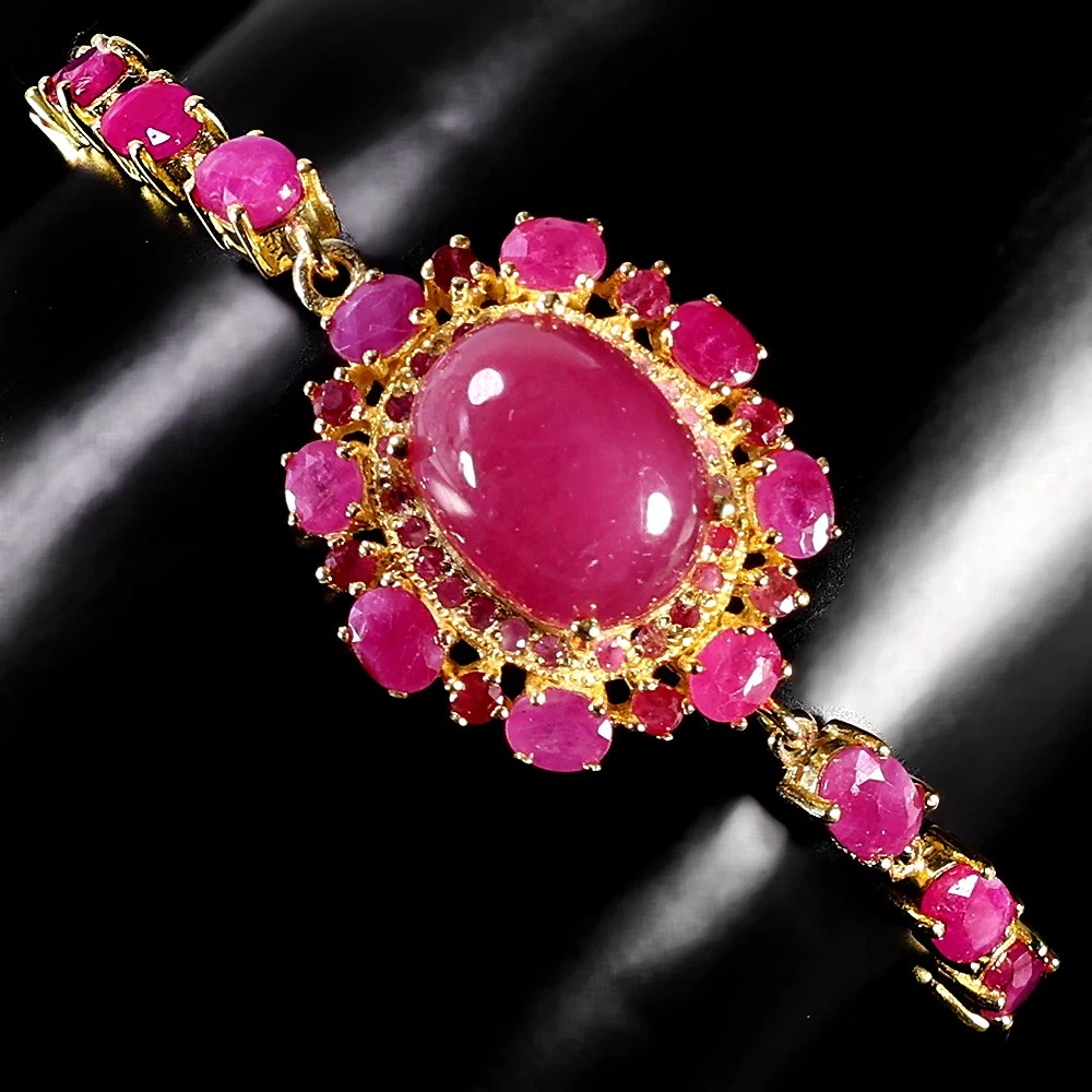 925 silver bracelet with gold plating and rubies