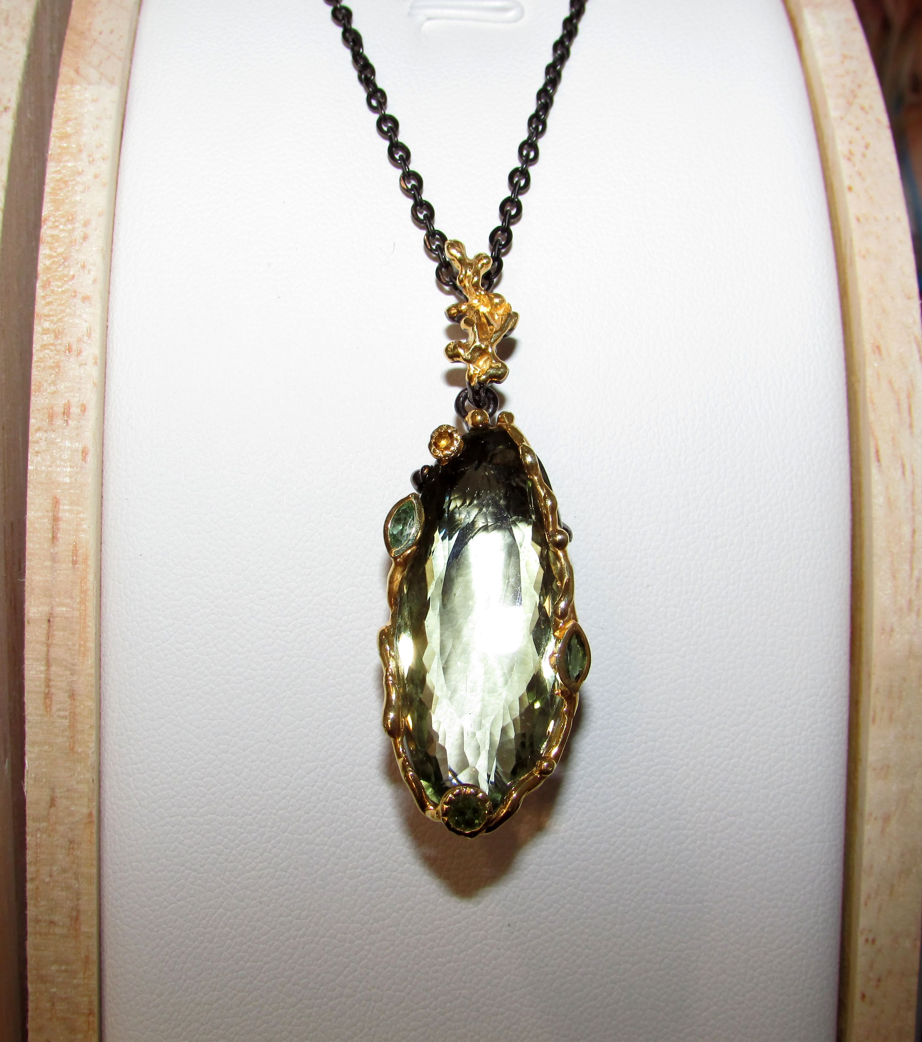 925 silver necklace with green amethyst prasiolite 30 carat