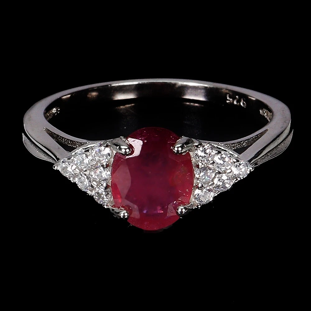 925 silver ring with ruby 8x6 mm