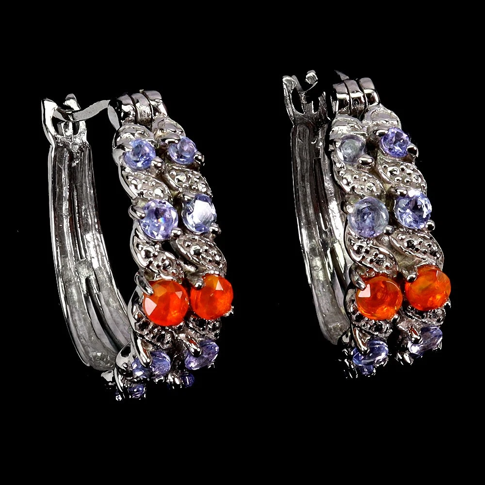 925 silver earrings with orange opal and tanzanites