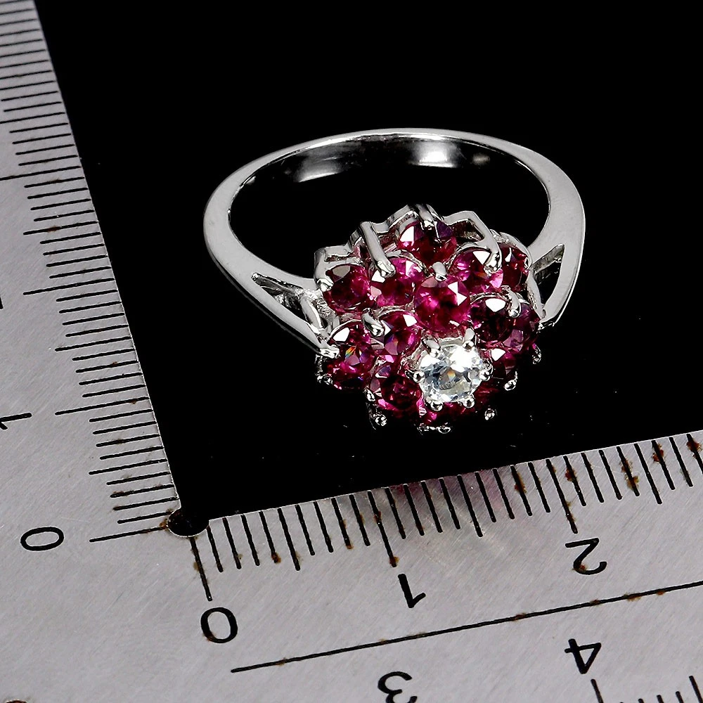925 silver ring with aquamarine and garnet
