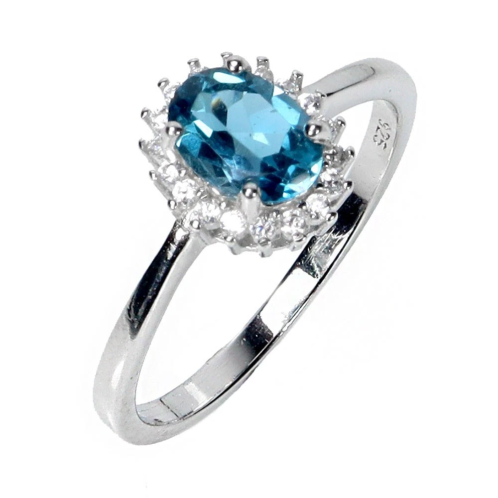 925 Сребърен пръстен с топаз  London Blue Topaz 7х5мм
