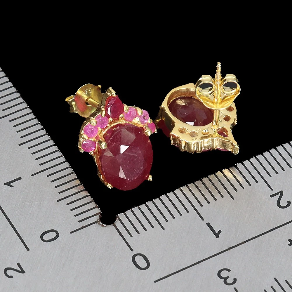 925 silver earrings with ruby 9x7 mm