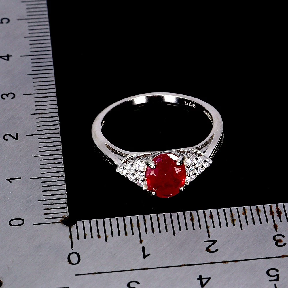 925 silver ring with ruby 8x6 mm