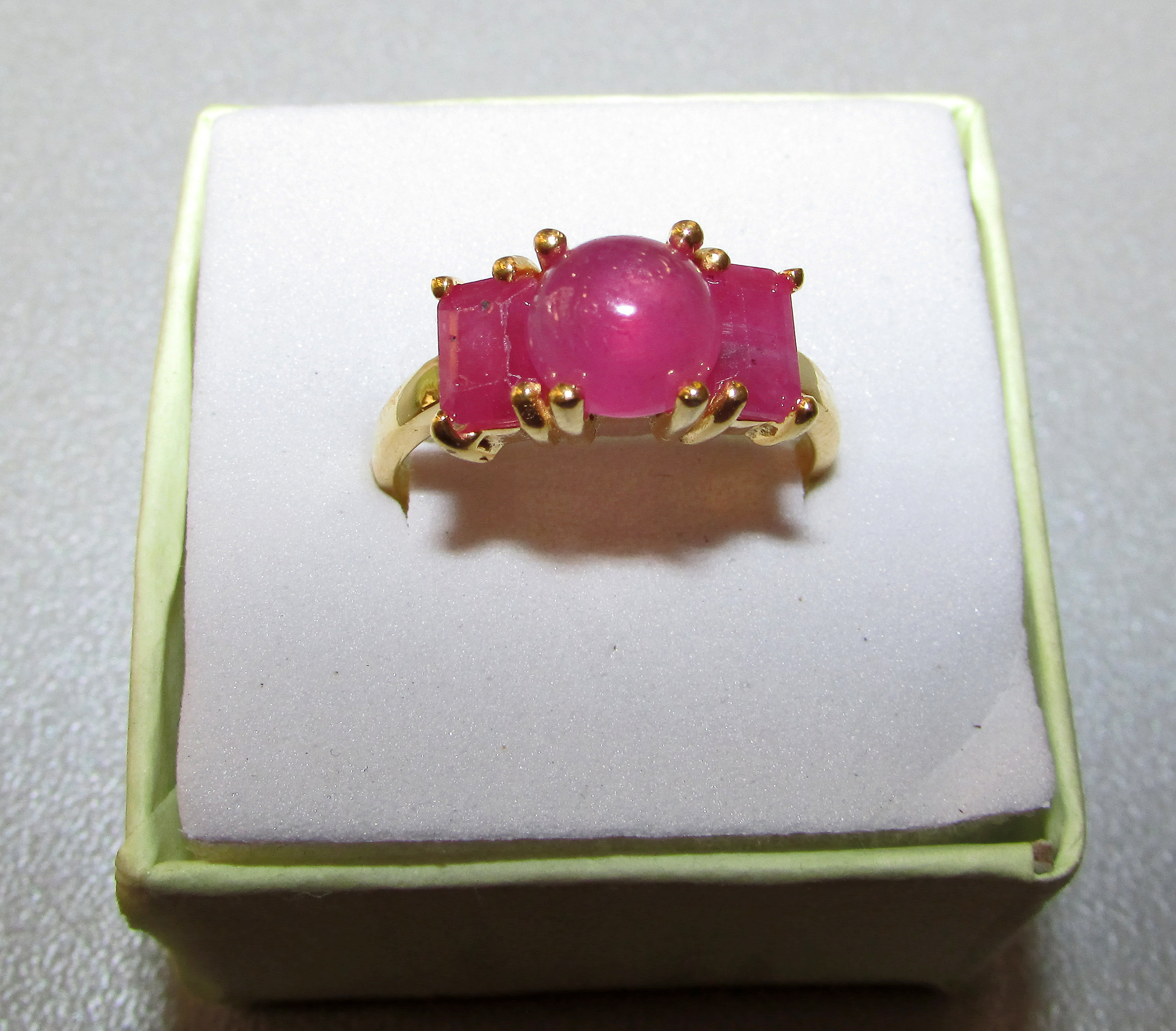 925 silver ring with gold plating and natural rubies