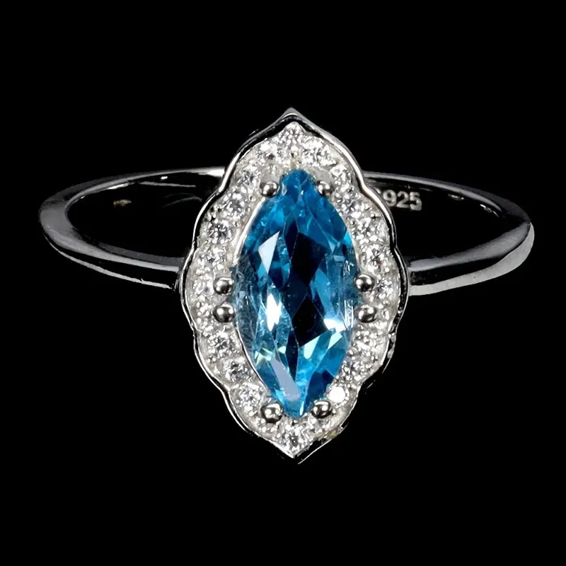 925 сребърен пръстен с Swiss Blue Topaz 10х 5 мм