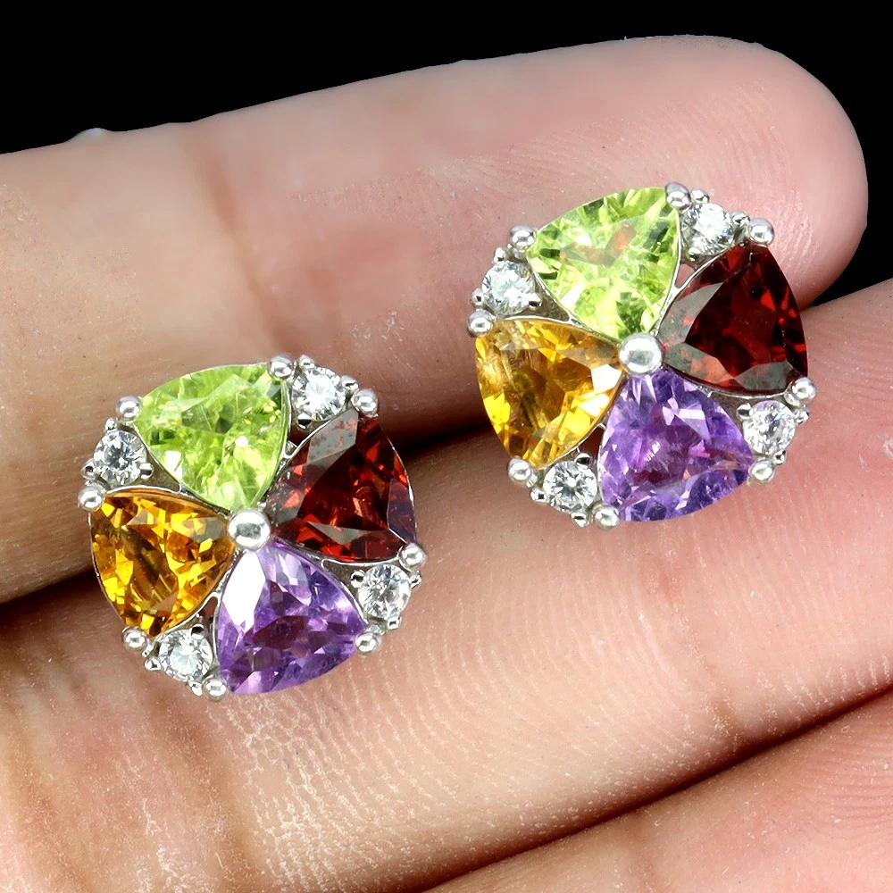 925 silver earrings with amethyst, citrine, peridot and garnet