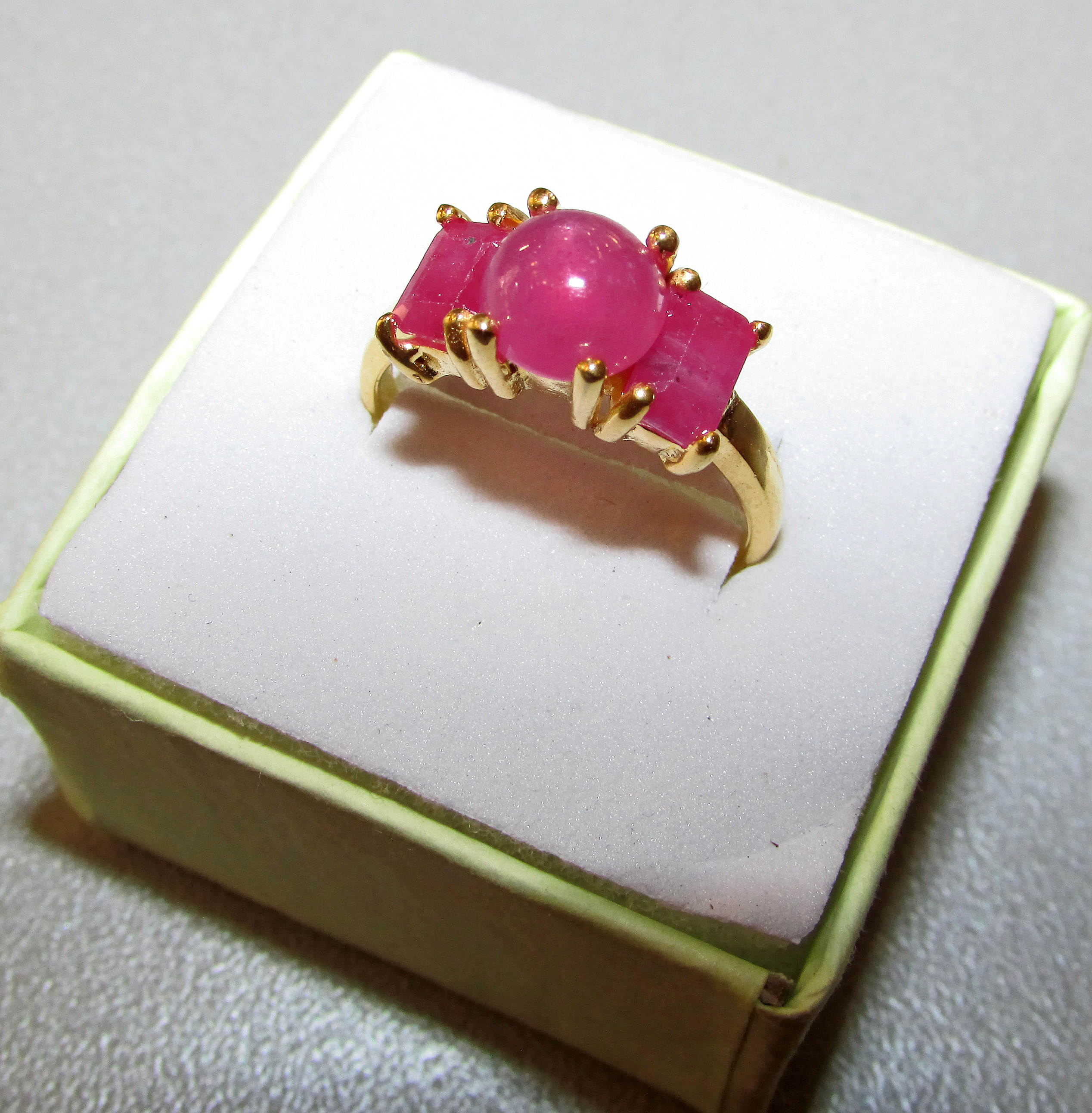 925 silver ring with gold plating and natural rubies