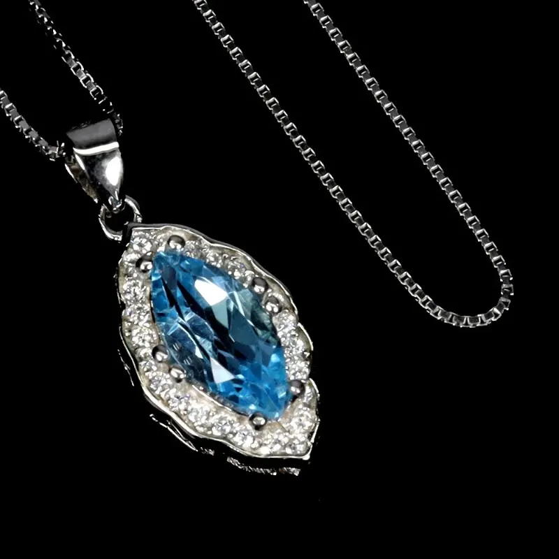 925 сребърно колие с Swiss Blue Topaz топаз