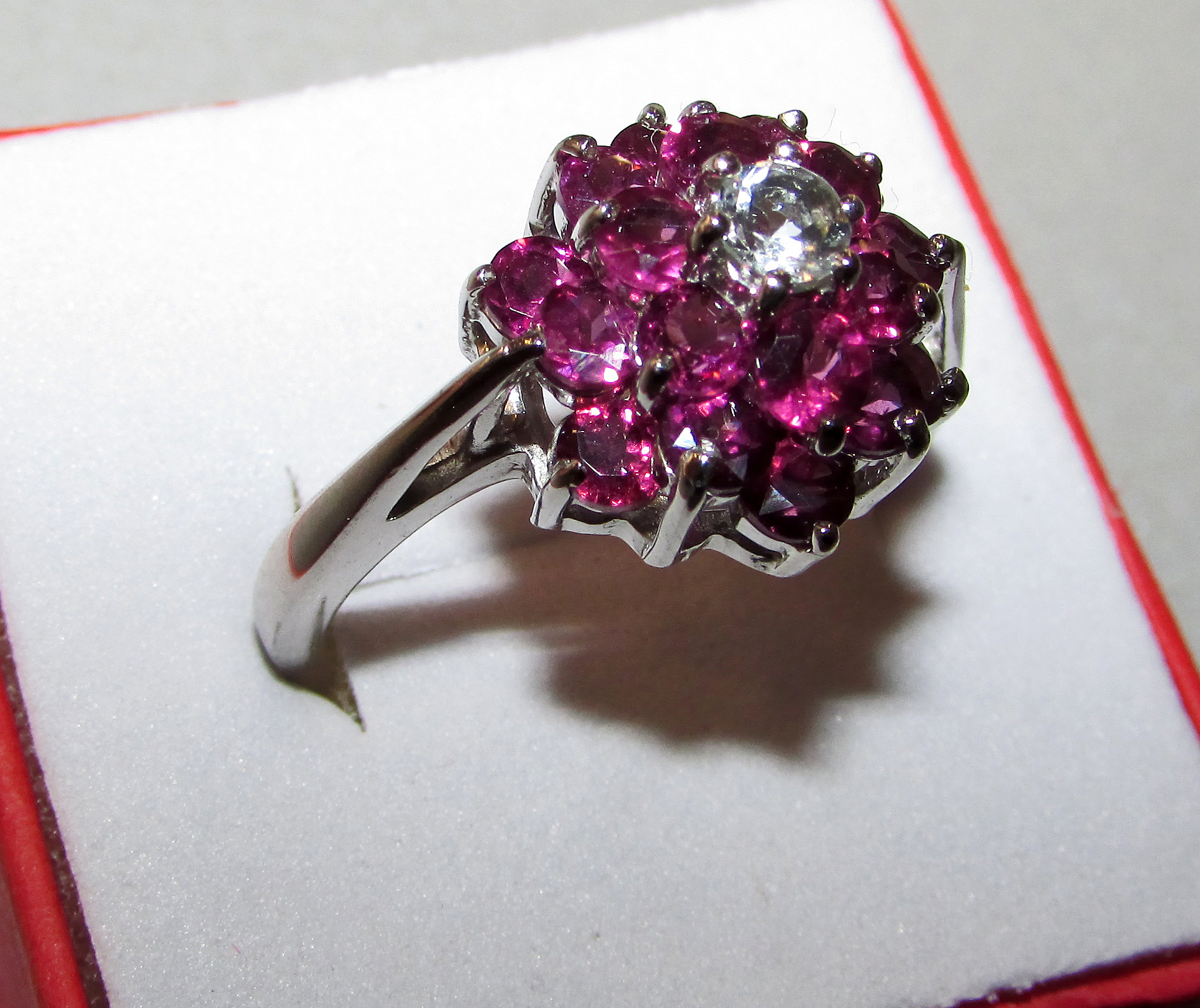 925 silver ring with aquamarine and garnet