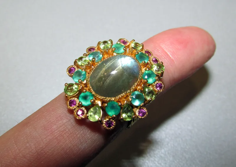 925 sterling silver ring with labradorite stone 13x10 mm