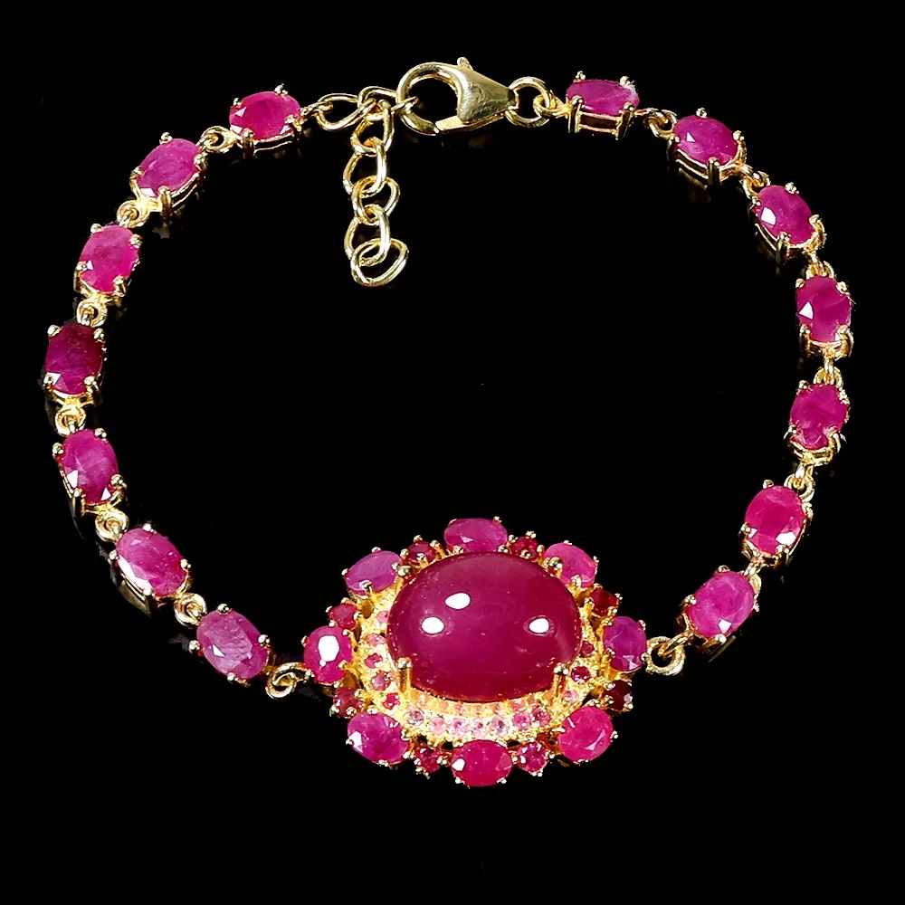 925 silver bracelet with gold plating and rubies