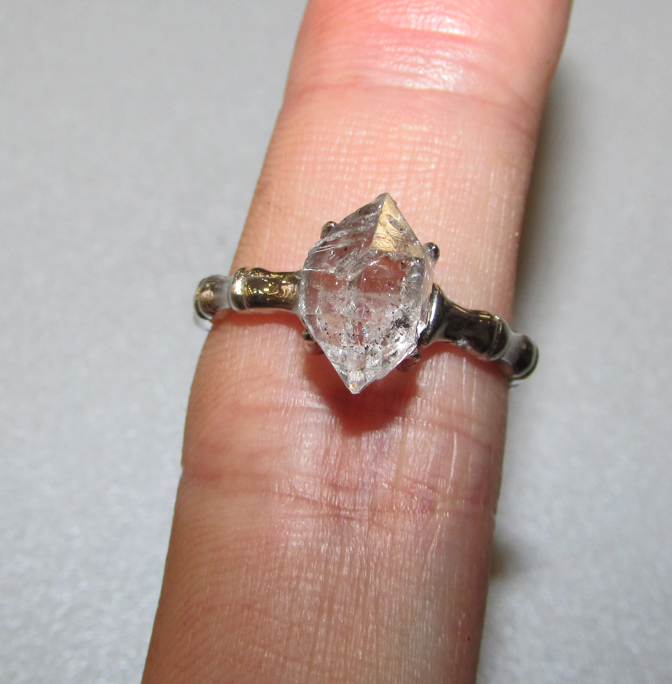 Two adjustable rings with Herkimer diamond