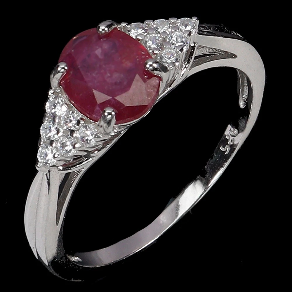 925 silver ring with ruby 8x6 mm