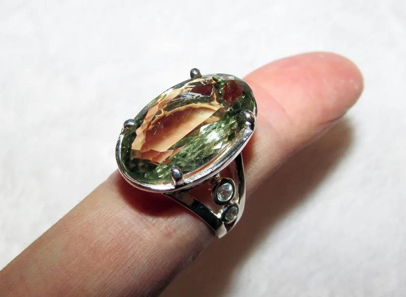 925 silver ring with prasiolite - green amethyst 24 carat