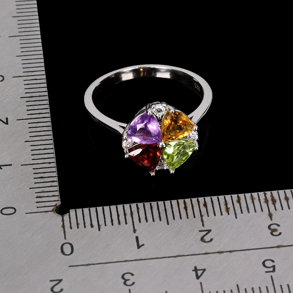 925 silver ring with citrine, tourmaline, peridot, amethyst