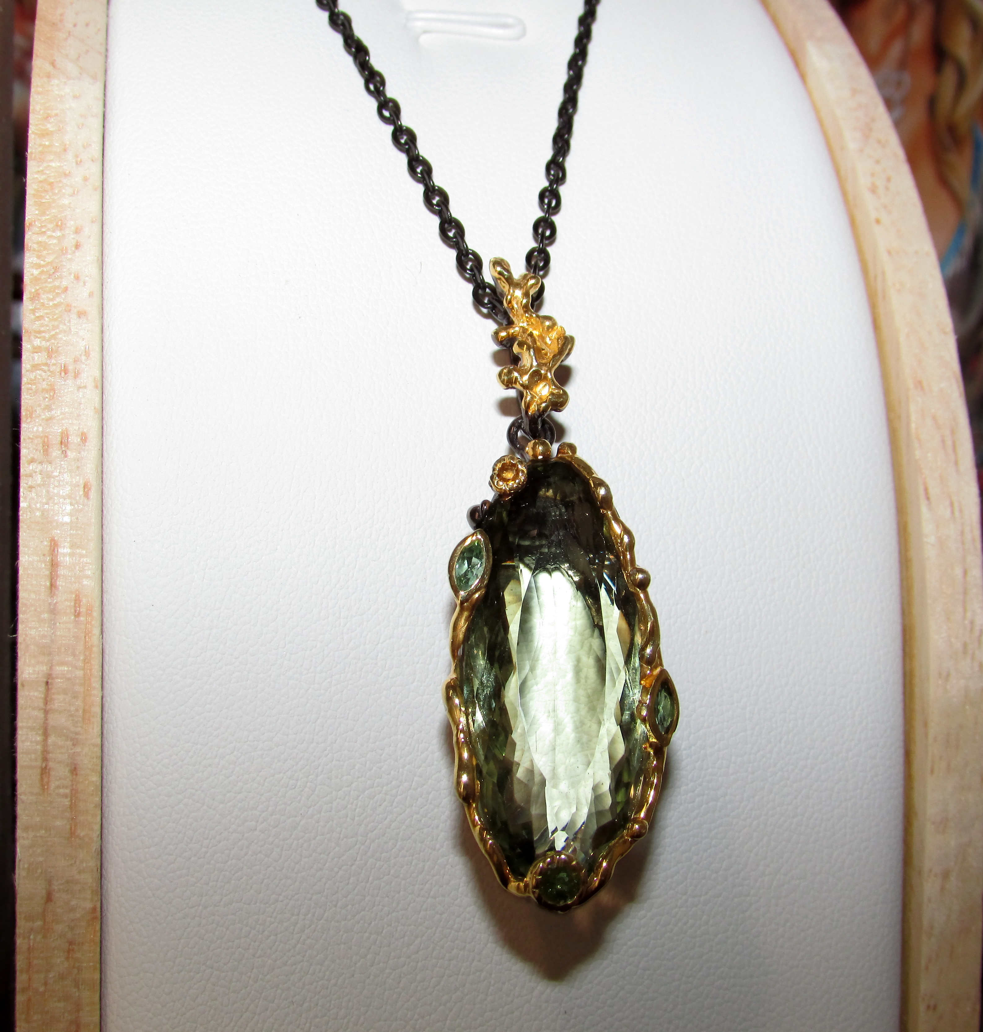 925 silver necklace with green amethyst prasiolite 30 carat