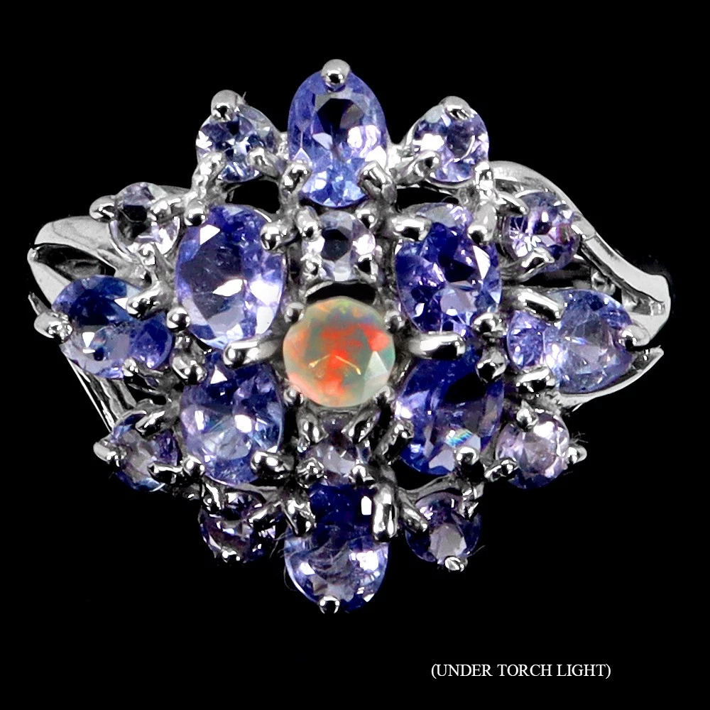 925 silver ring with opal and tanzanites