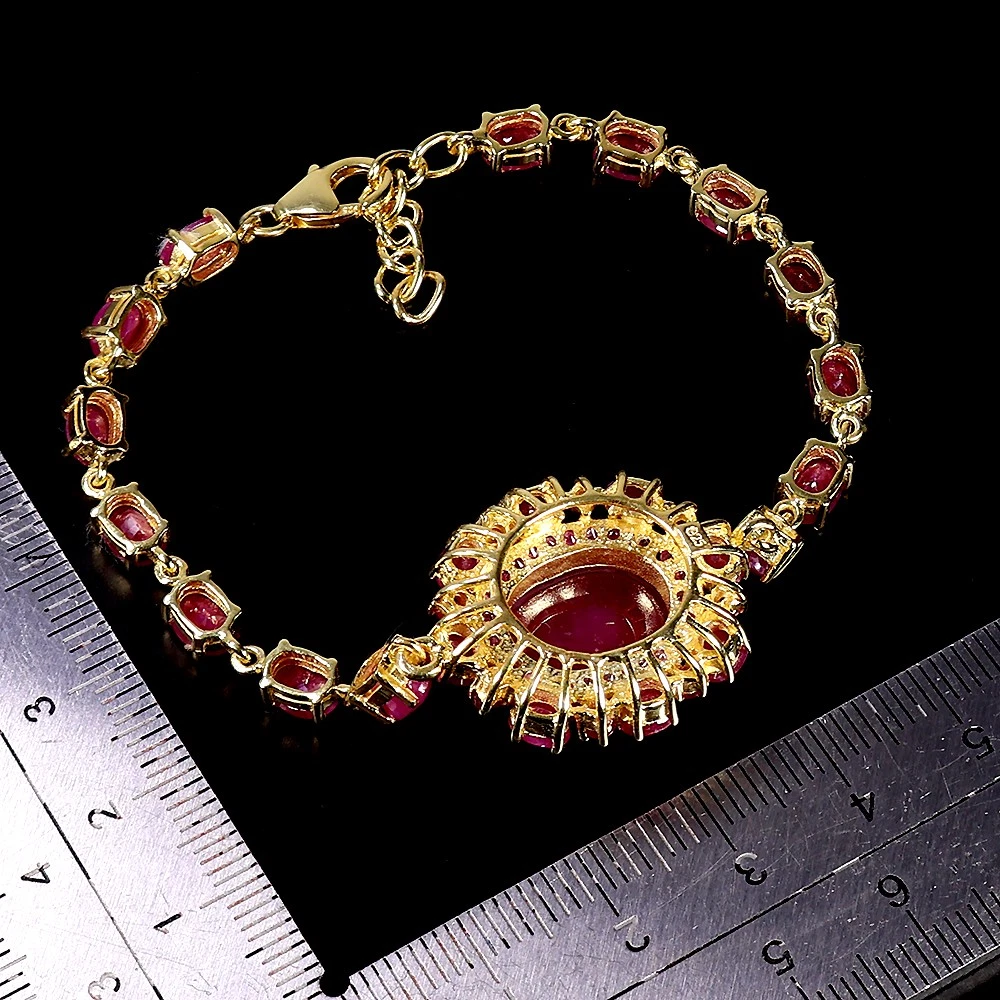 925 silver bracelet with gold plating and rubies