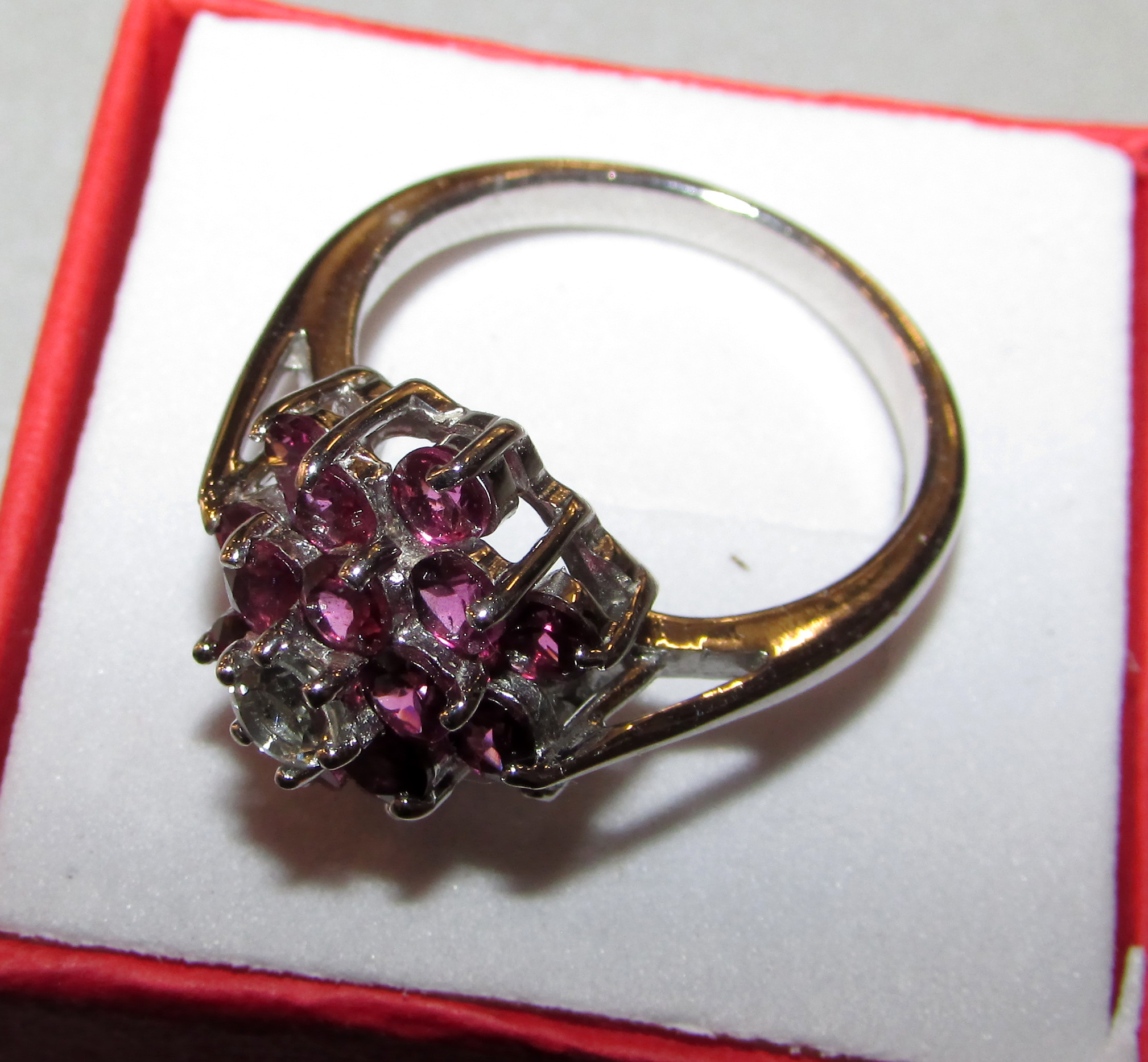 925 silver ring with aquamarine and garnet