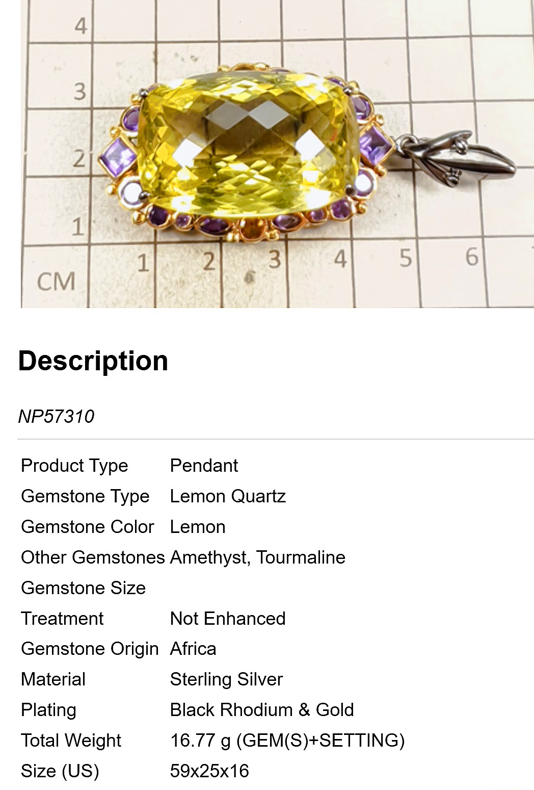 925 silver necklace with lemon quartz 48 carat
