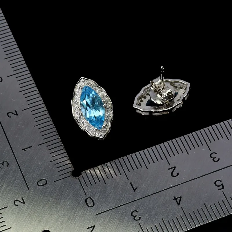 925 сребърни обеци с Swiss Blue Topaz 10х 5 мм