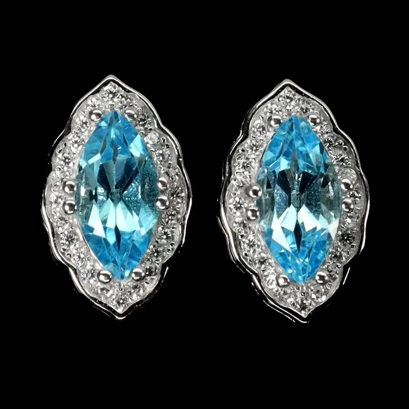 925 сребърни обеци с Swiss Blue Topaz 10х 5 мм