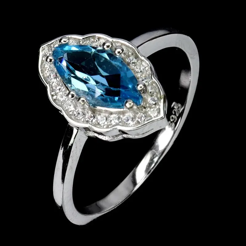925 сребърен пръстен с Swiss Blue Topaz 10х 5 мм