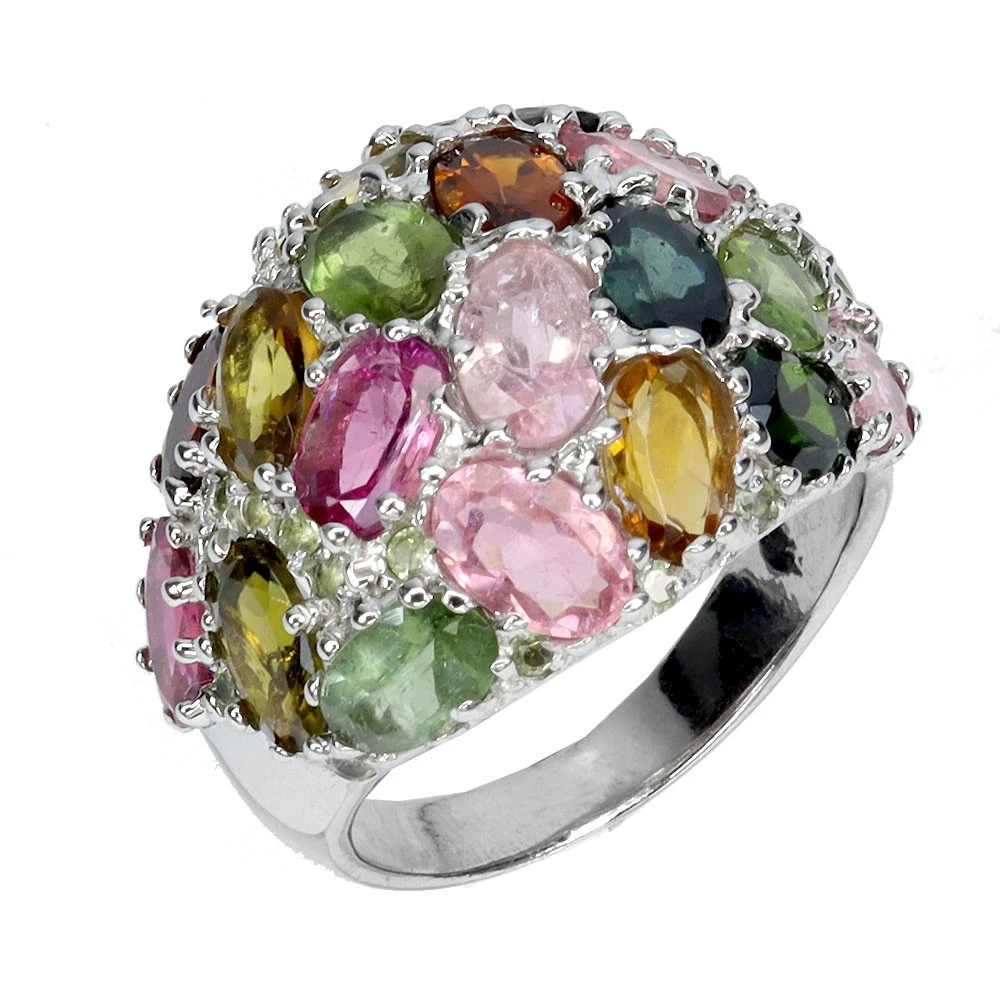 925 silver ring with tourmaline and peridot