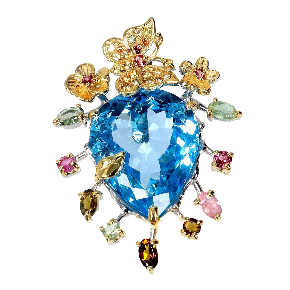 925 Сребърно колие с натурален Swiss Blue Topaz 38 карата