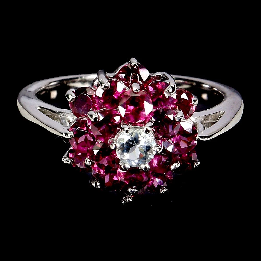 925 silver ring with aquamarine and garnet