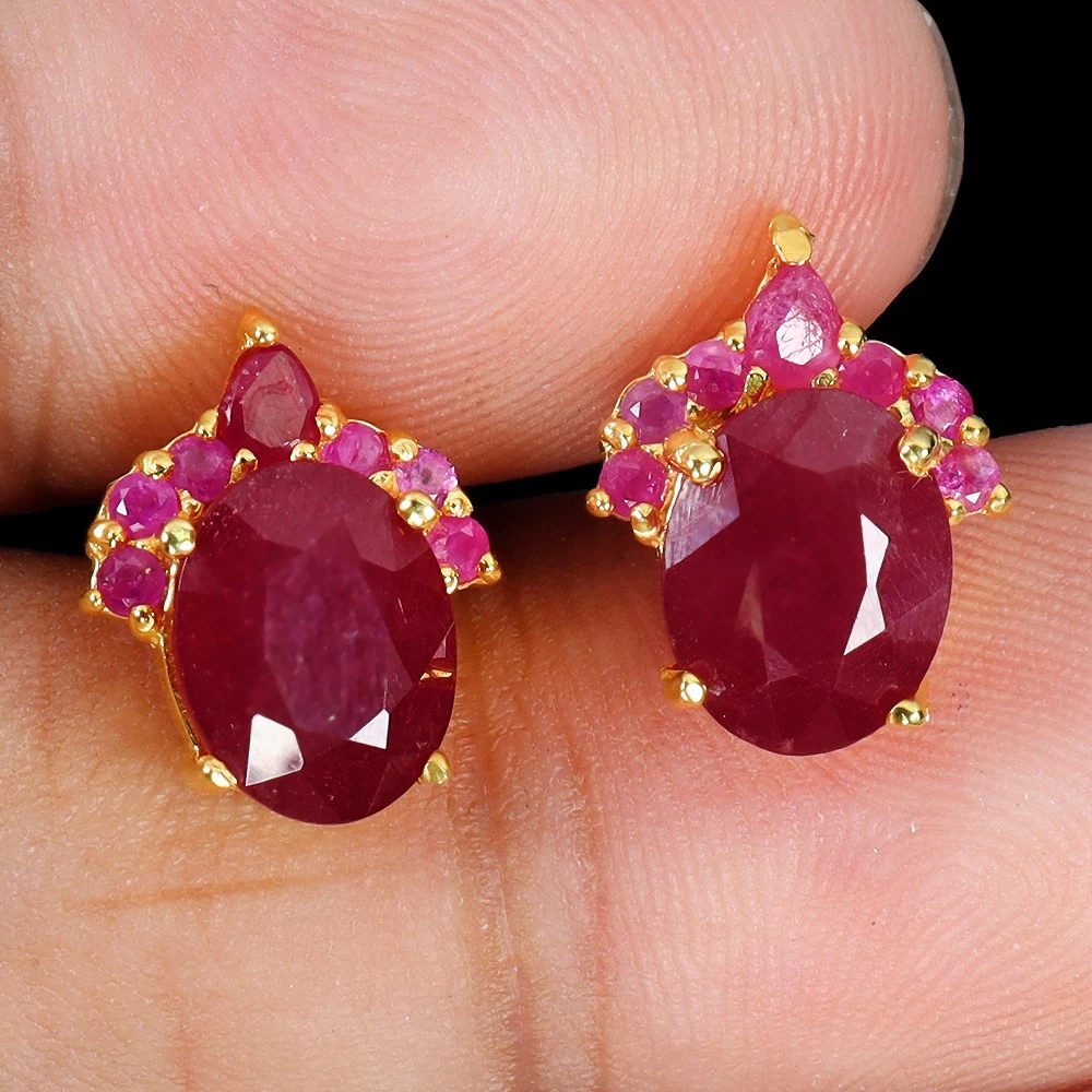 925 silver earrings with ruby 9x7 mm