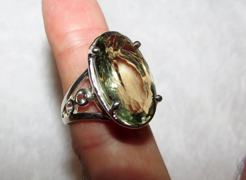 925 silver ring with prasiolite - green amethyst 24 carat