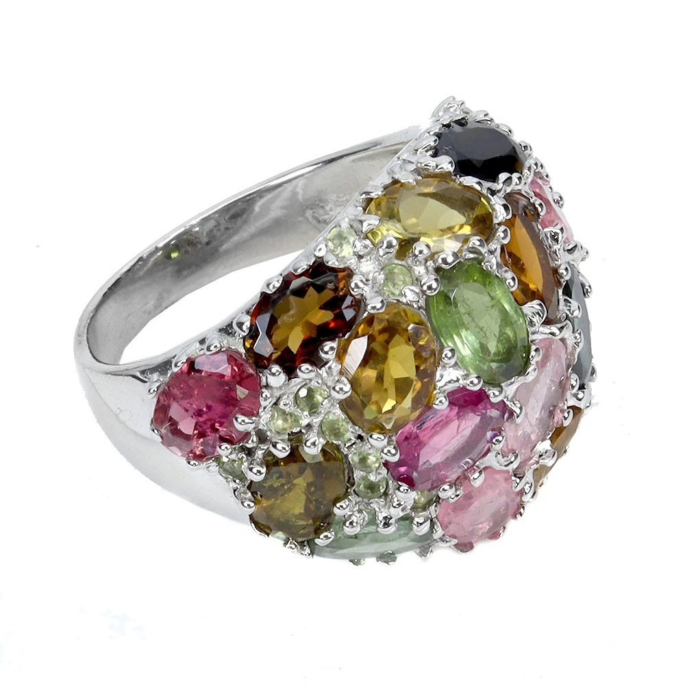 925 silver ring with tourmaline and peridot
