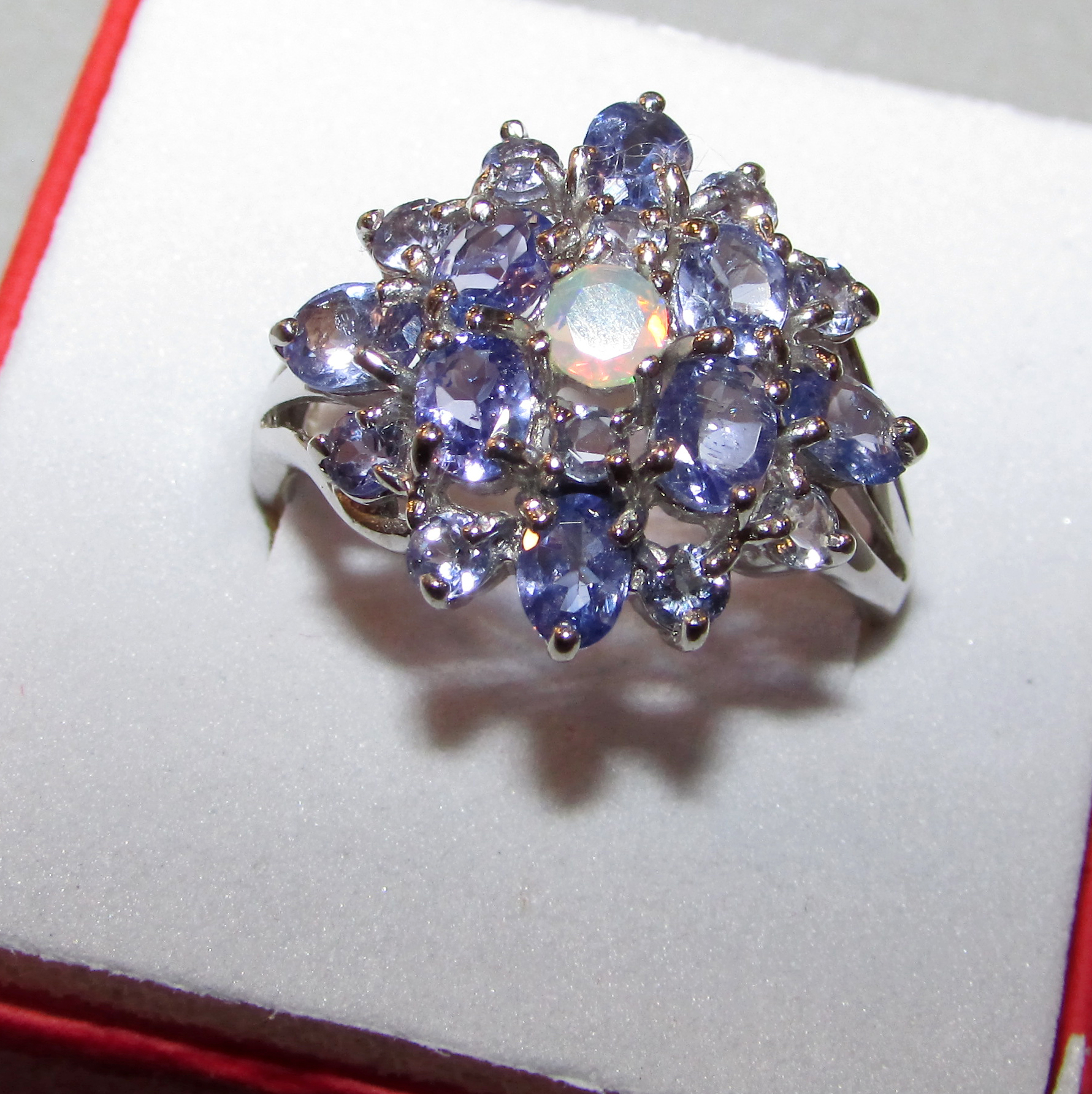 925 silver ring with opal and tanzanites