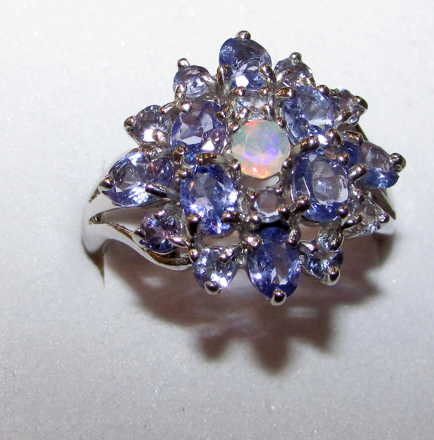 925 silver ring with opal and tanzanites
