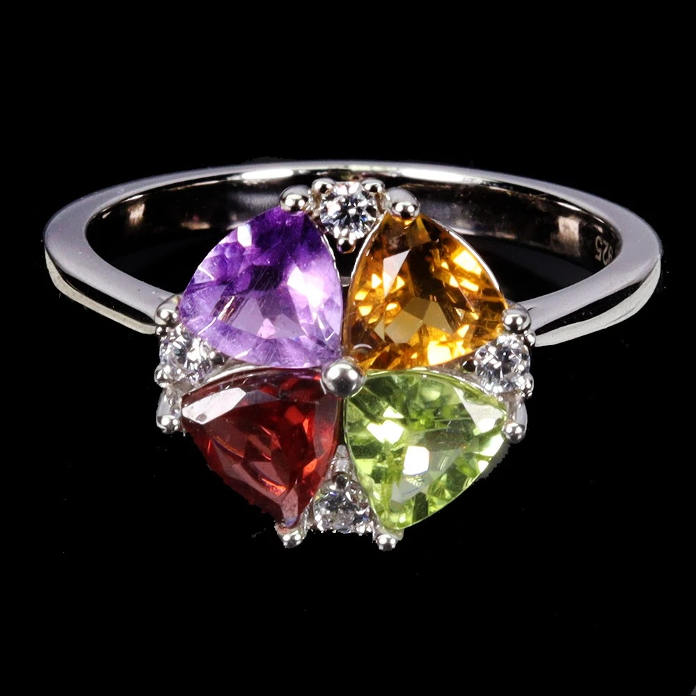 925 silver ring with citrine, tourmaline, peridot, amethyst
