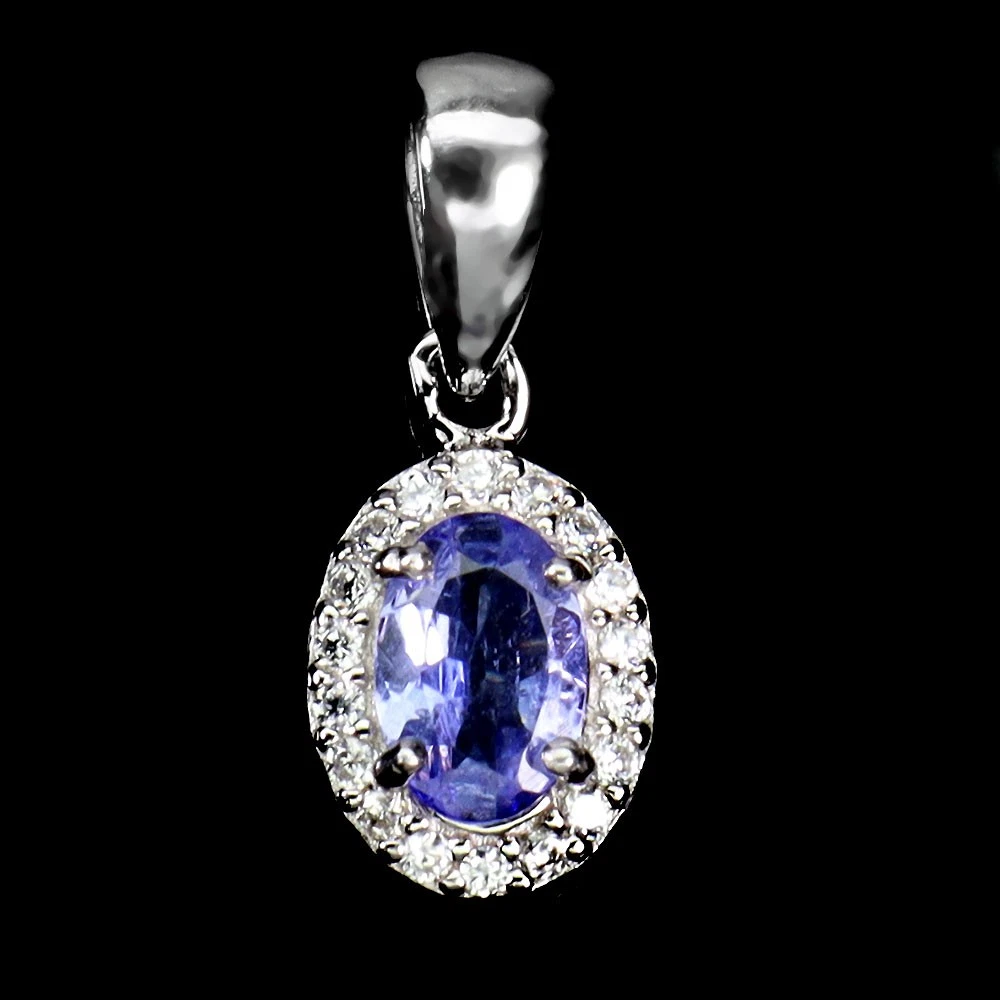 925 silver necklace with tanzanite 6x4 mm