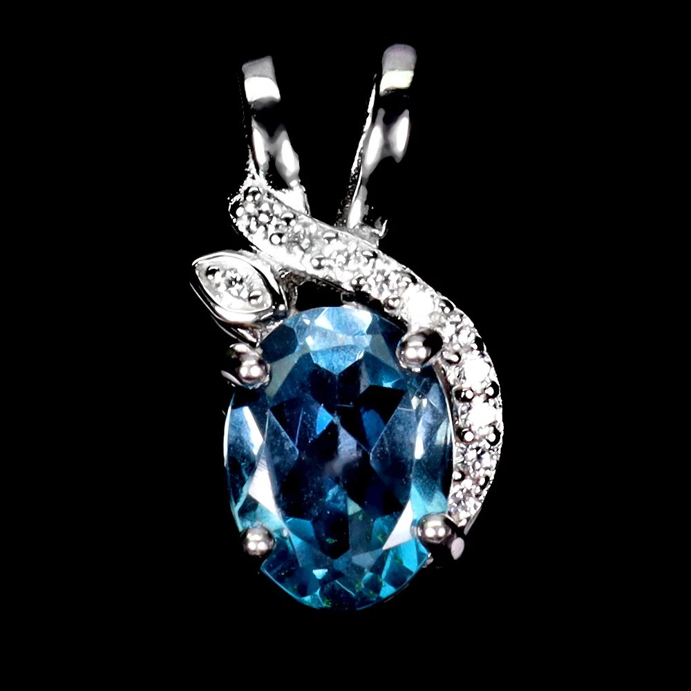 925 silver necklace with London Blue Topaz 8x6 mm