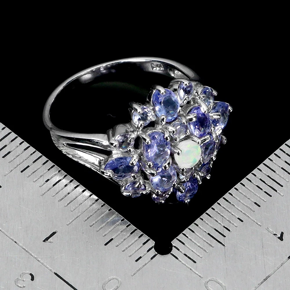 925 silver ring with opal and tanzanites