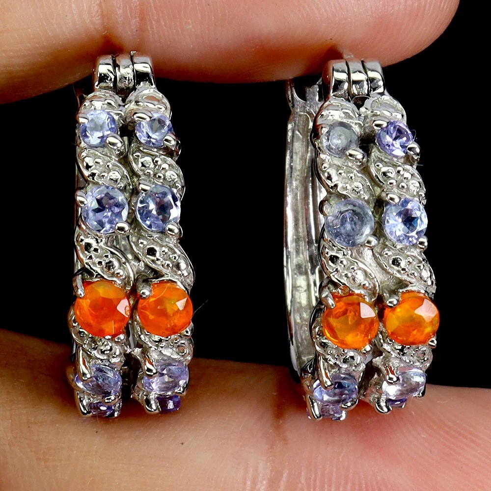 925 silver earrings with orange opal and tanzanites