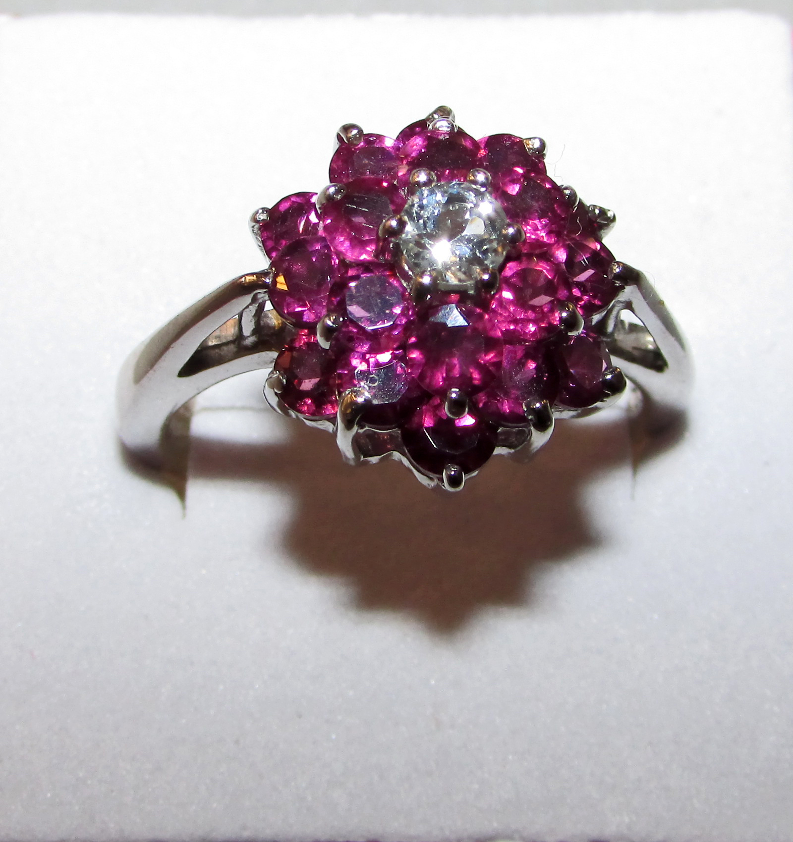 925 silver ring with aquamarine and garnet