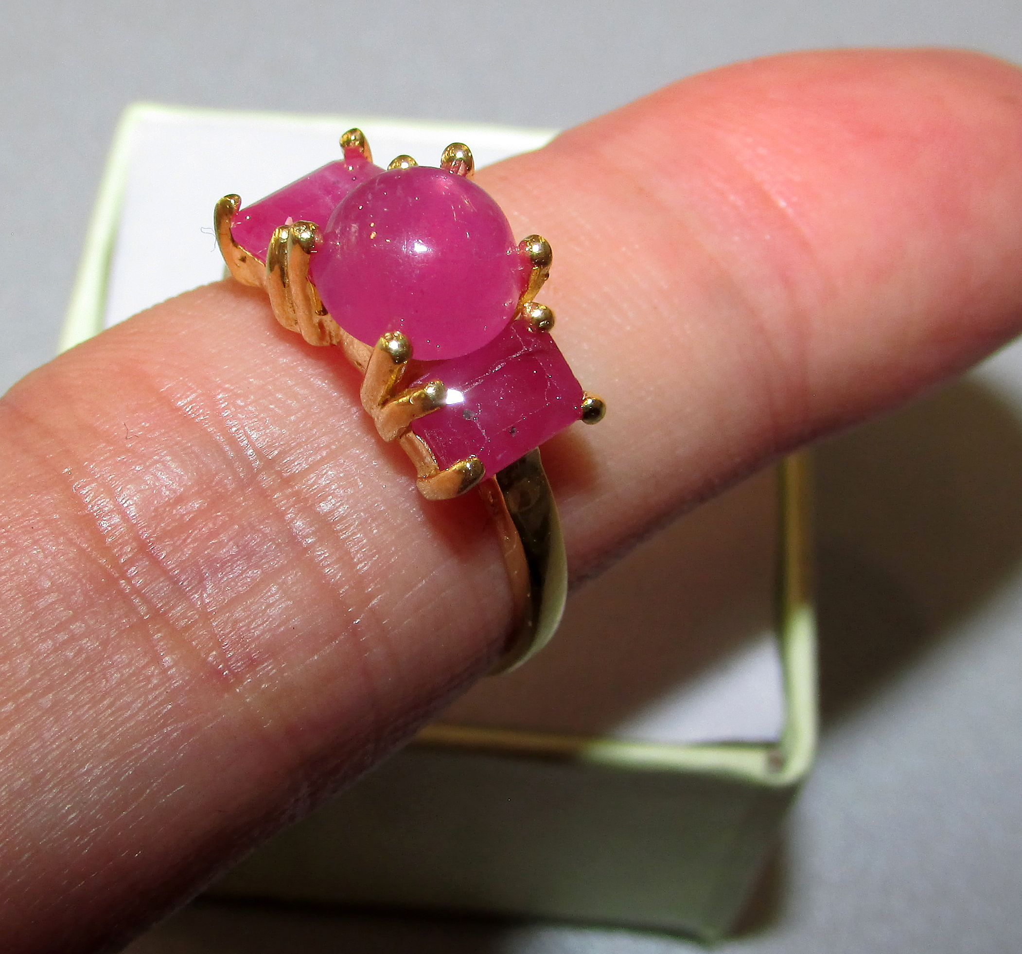 925 silver ring with gold plating and natural rubies