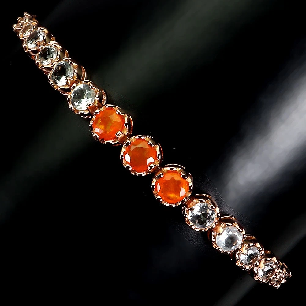 925 silver bracelet with orange opal and aquamarine
