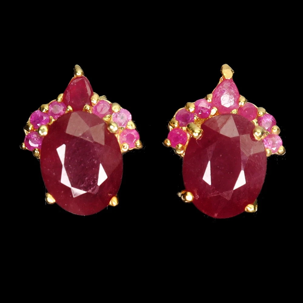 925 silver earrings with ruby 9x7 mm