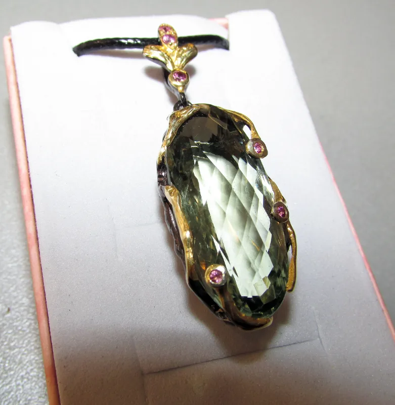 925 silver necklace with green amethyst prasiolite