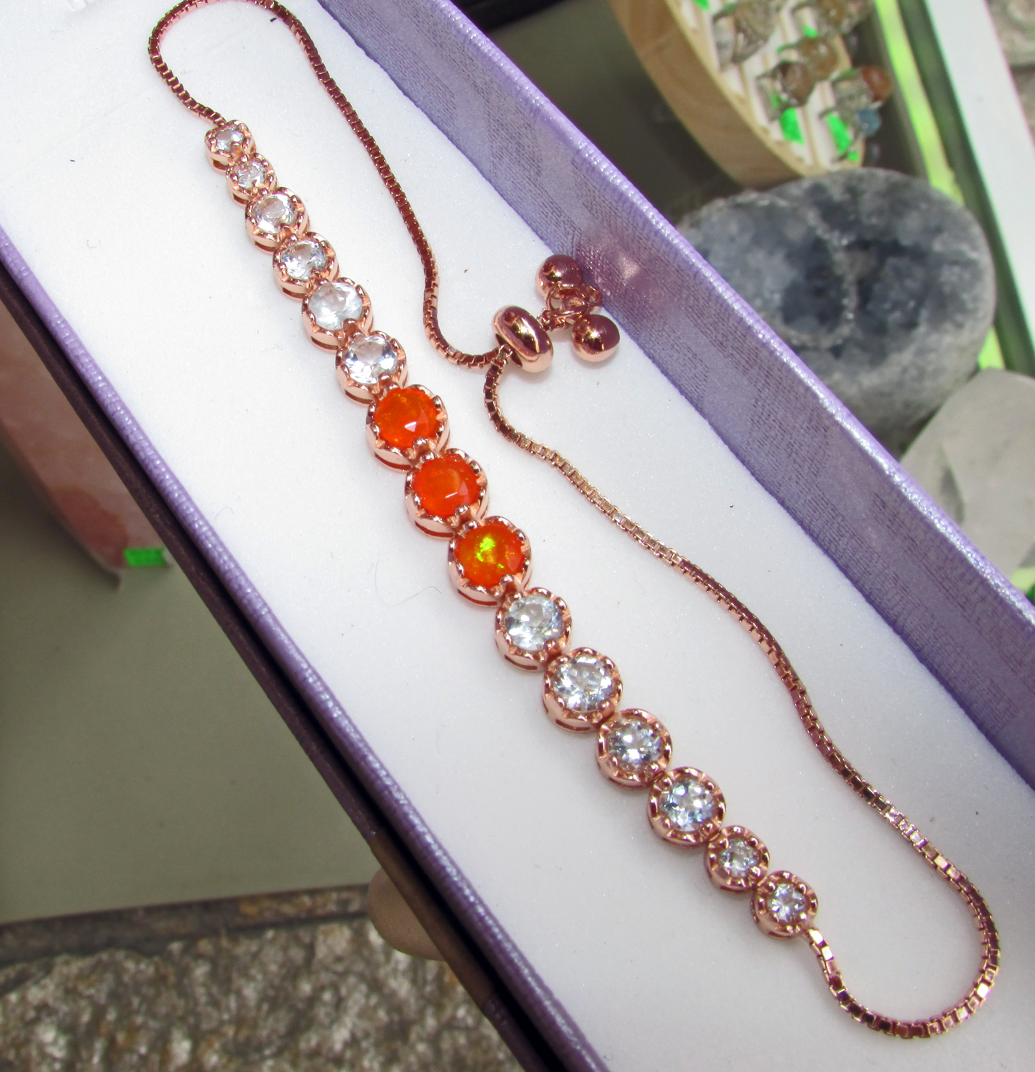 925 Silver bracelet with opal and aquamarine